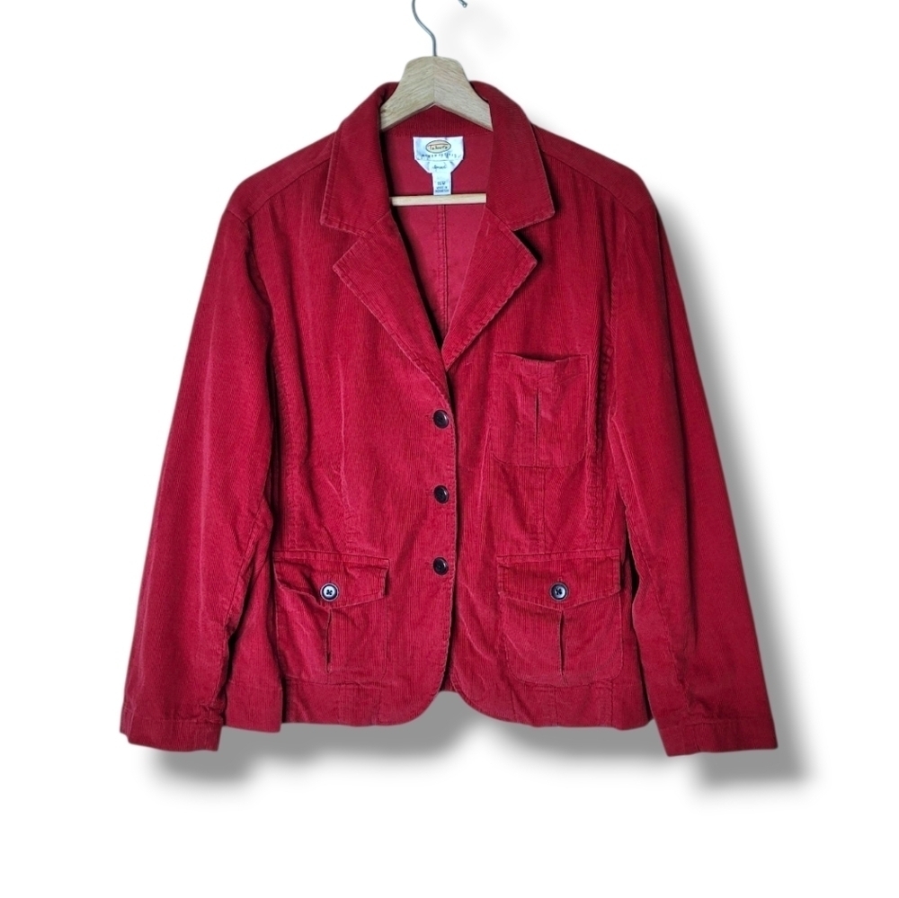 Talbots Casual Stretch Corduroy Button Front Jacket In Vintage Red Size 16WP